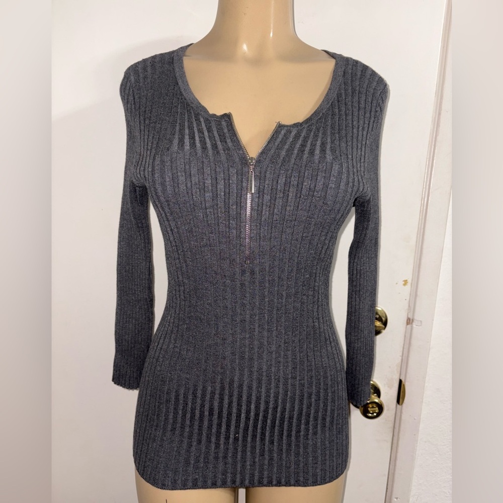 INC International Concepts XL Knit Half Zip Light Sweater Gray  Fitted Stretch